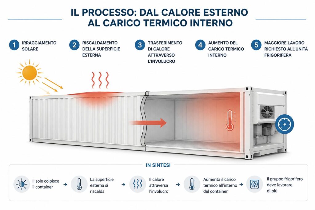 Come il calore solare estivo aumenta il carico estivo termico nei container refrigerati
