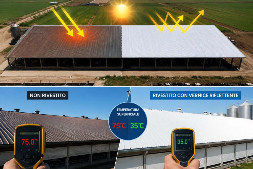 Isolamento termico coperture agricole con vernici riflettenti o con soluzione temp coat 101