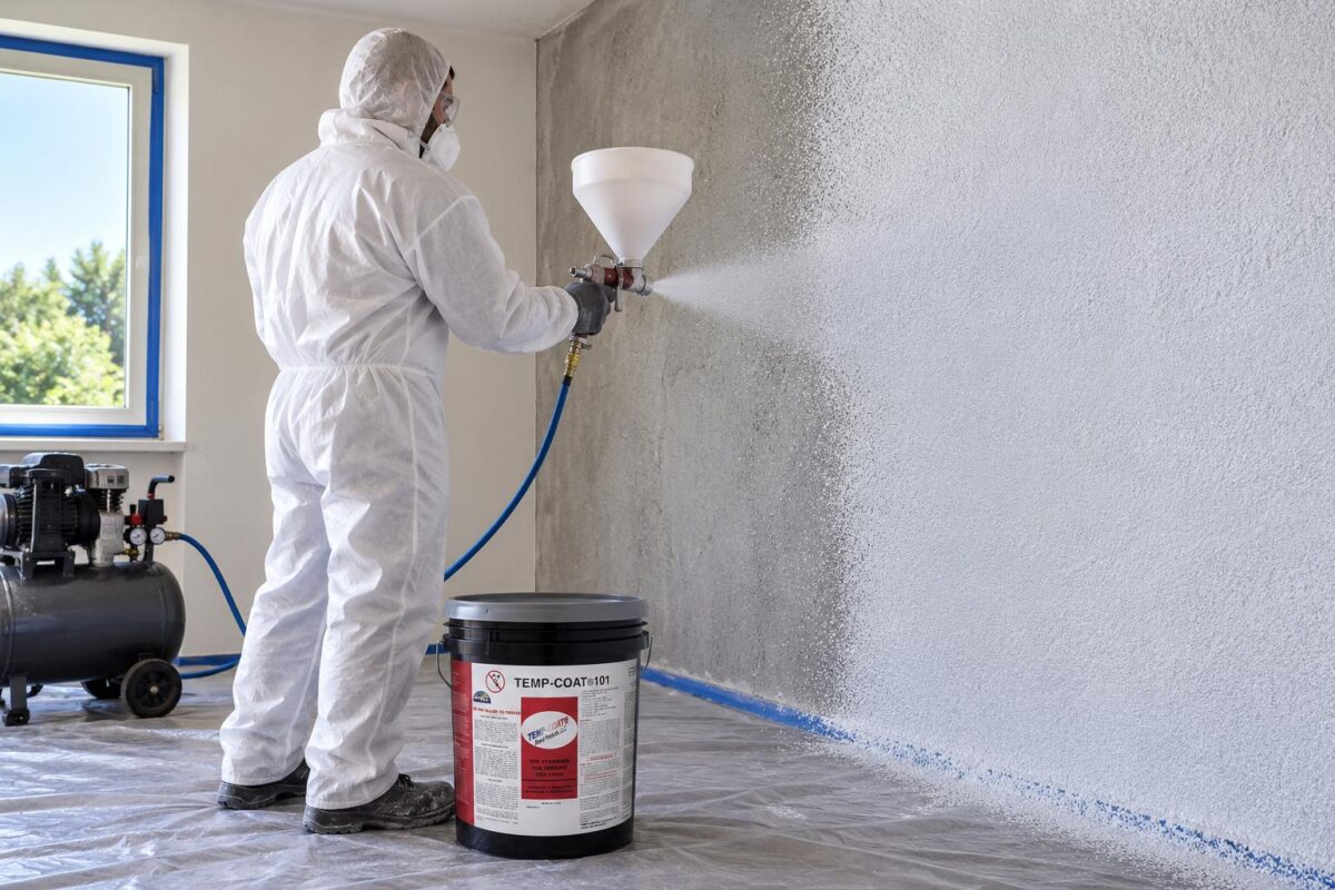 Applicazione a spruzzo del TEMP-COAT 101 su pareti interne